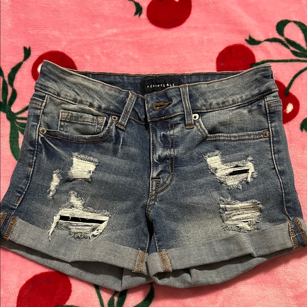 Aeropostale Women's Ripped Blue Jean Shorts